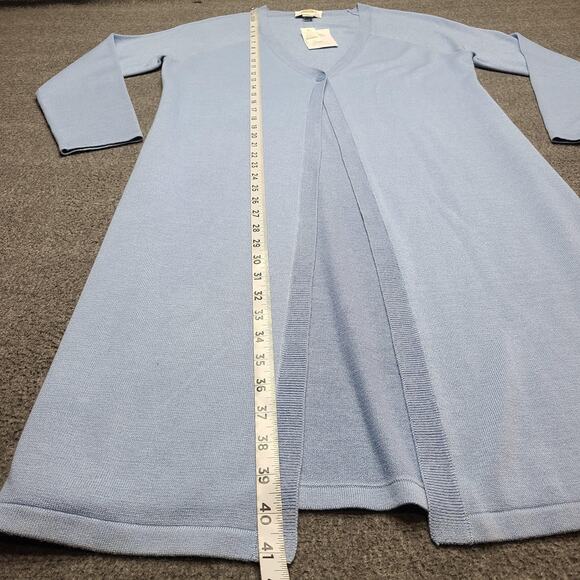 Talbots Cardigan Sweater Womens Petite Small Blue Long Duster V Neck One Button - Picture 3 of 9